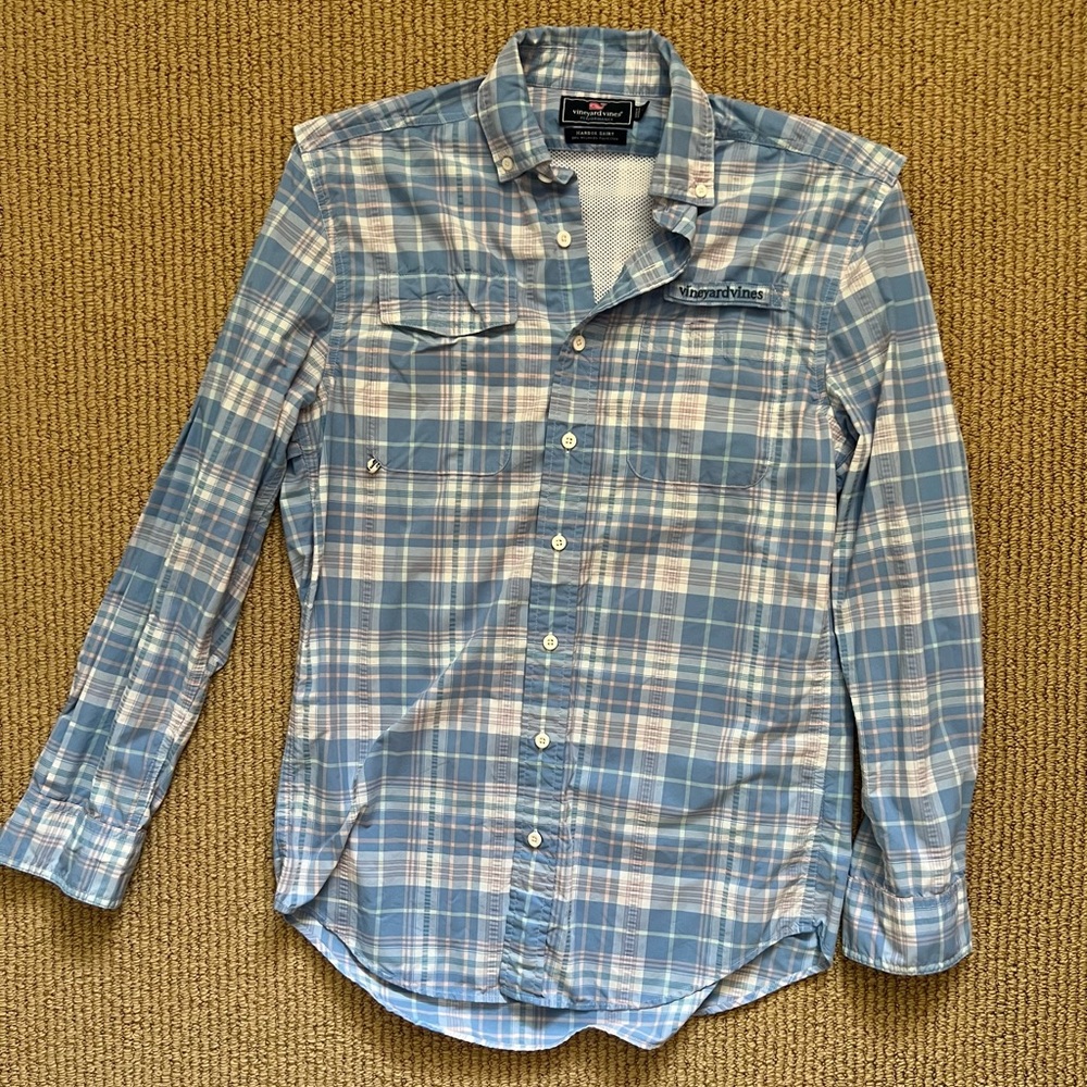 Vineyard Vines Harbor Performance Plaid Shirt XS Blue Pink Fishing